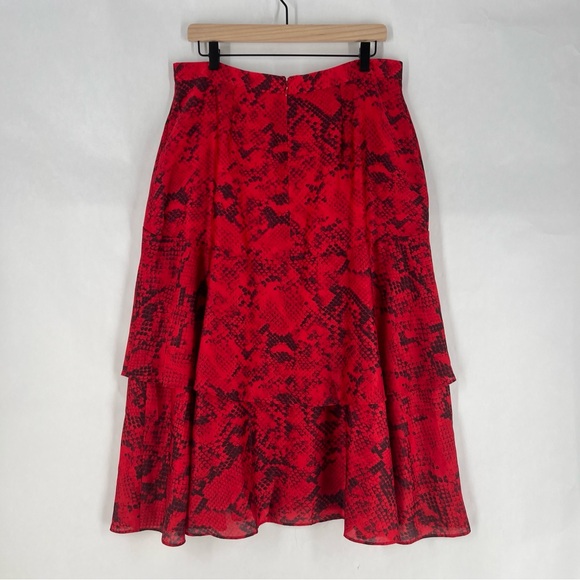 Ann Taylor Red Chiffon Snake Print Tiered Midi Skirt NWT‎ Size 12 - Picture 7 of 15
